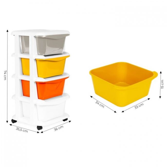Raft pe roti cu 4 compartimente pentru depozitarea jucariilor modernhome - multicolor edeedipjjcbs0012-04a