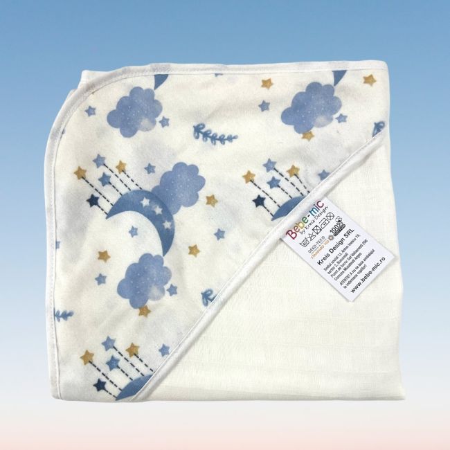 Prosop din muselina cu capison, 80x80 cm, blue Kreis design