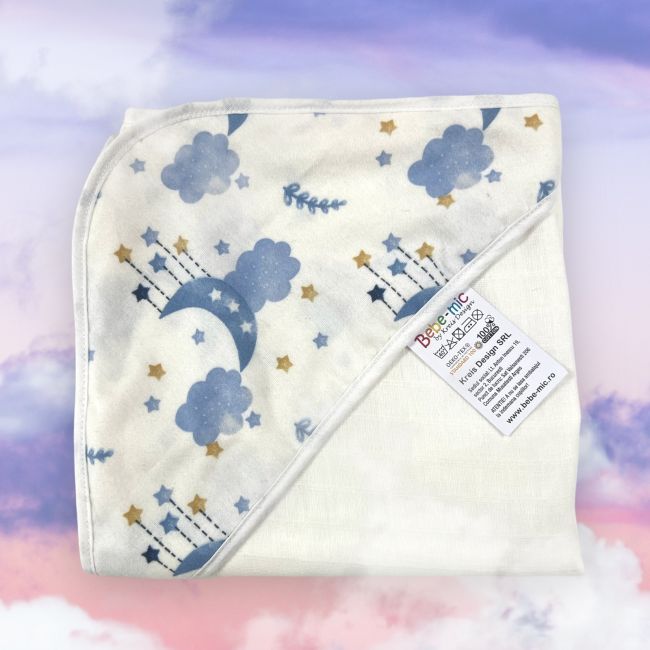 Prosop din muselina cu capison, 80x80 cm, blue Kreis design