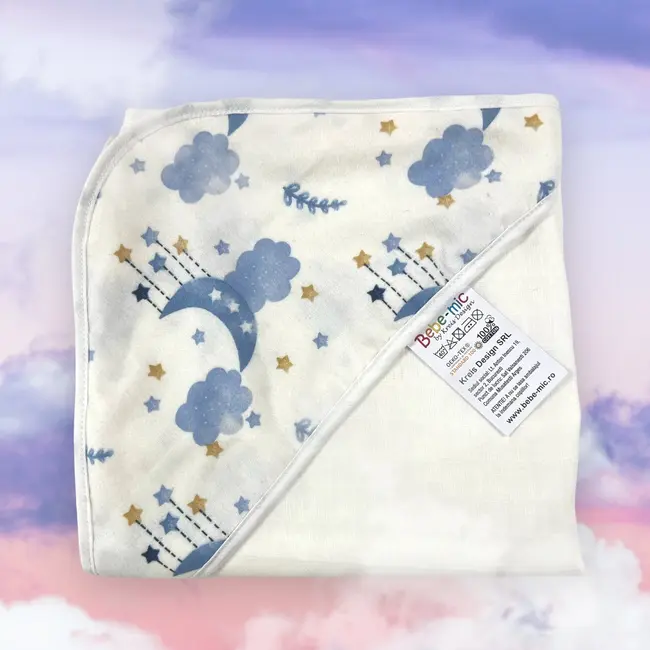 Prosop din muselina cu capison, 80x80 cm, blue Kreis design