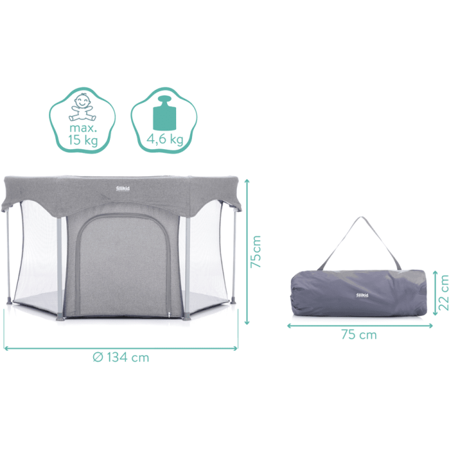 Tarc pentru copii hexagonal pliabil  136x75 cm Atena Fillikid