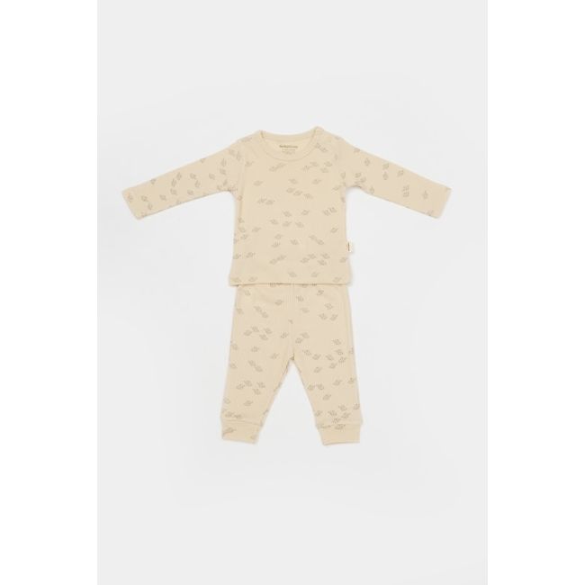 Set 3 piese:bluza, pantaloni si caciulita Printed, BabyCosy, 50% modal+50% bumbac, Stone (Marime: 12-18 Luni) JEMBC-CSYM25504-12