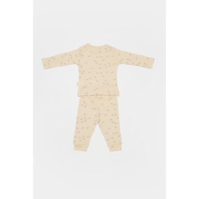 Set 3 piese:bluza, pantaloni si caciulita Printed, BabyCosy, 50% modal+50% bumbac, Stone (Marime: 12-18 Luni) JEMBC-CSYM25504-12