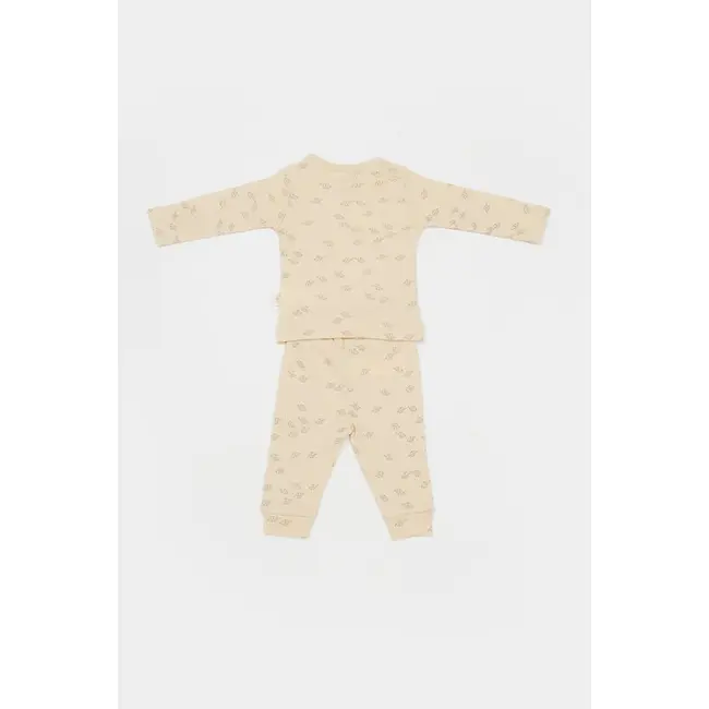 Set 3 piese:bluza, pantaloni si caciulita Printed, BabyCosy, 50% modal+50% bumbac, Stone (Marime: 6-9 luni) JEMBC-CSYM25504-6