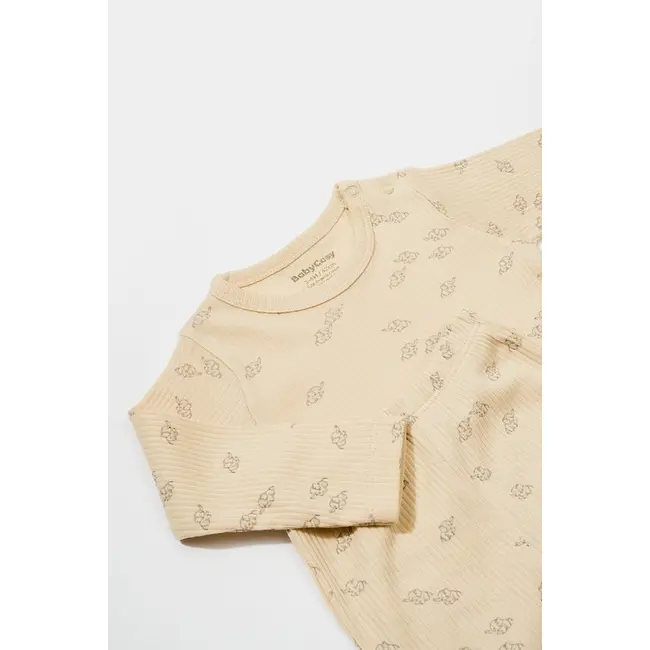 Set 3 piese:bluza, pantaloni si caciulita Printed, BabyCosy, 50% modal+50% bumbac, Stone (Marime: 6-9 luni) JEMBC-CSYM25504-6