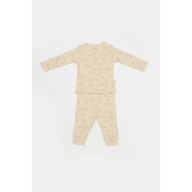 Set 3 piese:bluza, pantaloni si caciulita Printed, BabyCosy, 50% modal+50% bumbac, Stone (Marime: 6-9 luni) JEMBC-CSYM25504-6