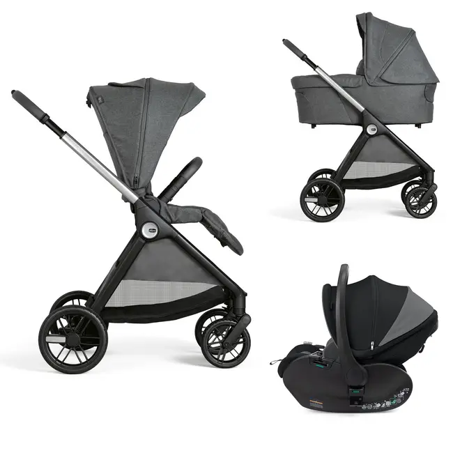 Carucior copii 3 in 1 Chicco Bellagio, Black Satin (negru), First Seat Recline, 0luni+ CHC8713645+8713745+8710045-8