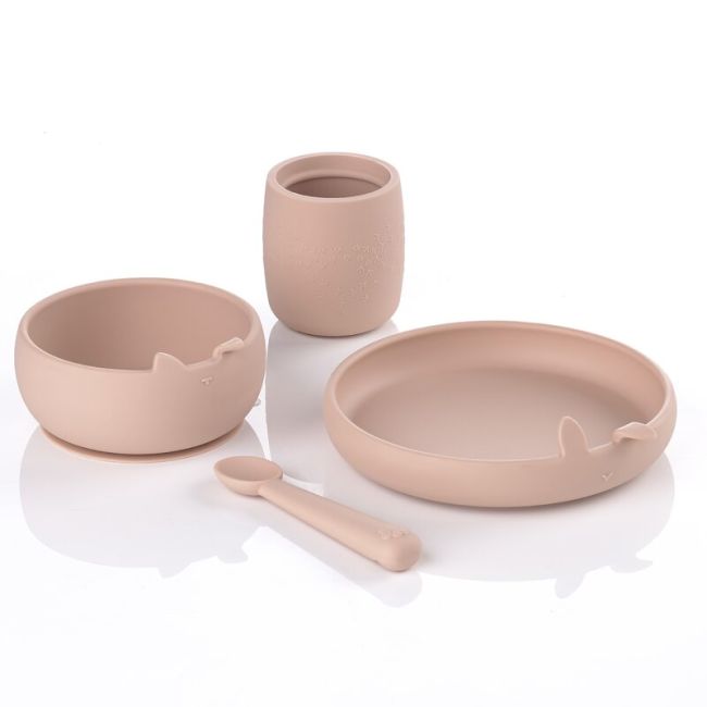 Set complet de masa, Jane, Din silicon, Cu 4 piese, Farfurie, Bol, Lingurita si pahar, BPA free, Pale BYN8420421089309