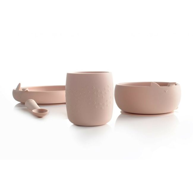 Set complet de masa, Jane, Din silicon, Cu 4 piese, Farfurie, Bol, Lingurita si pahar, BPA free, Pale BYN8420421089309