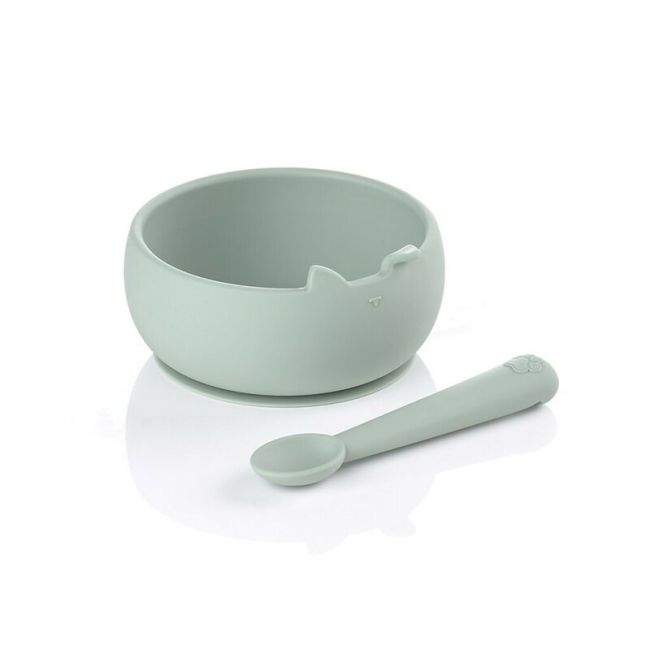 Set de masa, Jane, Din silicon, 2 piese, Cu bol si lingurita, BPA Free, Mint BYN8420421089330