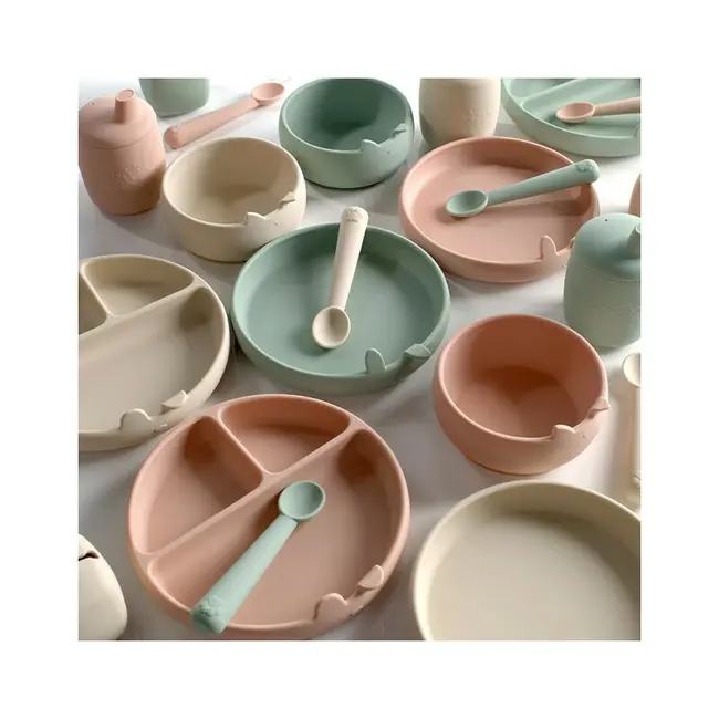 Set de masa, Jane, Din silicon, 2 piese, Cu bol si lingurita, BPA Free, Pale BYN8420421089323