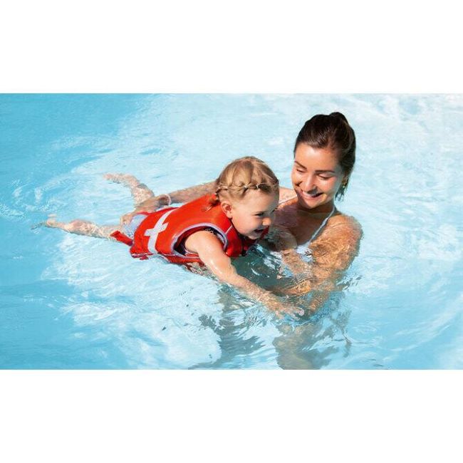 Vesta de inot pentru copii, ajustabila, 15–19 kg (2-3 ani), marimea S, rosie, cu imprimeu crocodil, Reer MySwimBuddy Swim Vest S, 66034