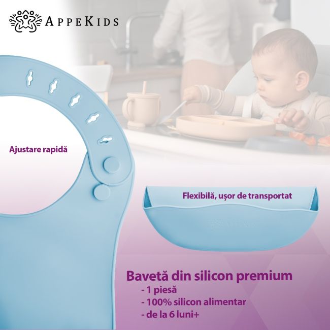 Baveta din silicon, AppeKids - Aqua Blue KRTAK275381