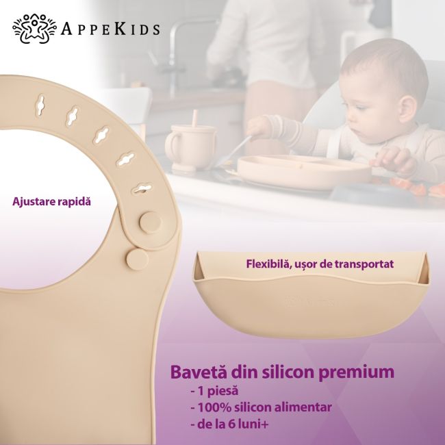 Baveta din silicon, AppeKids - Bubble Beige KRTAK275350