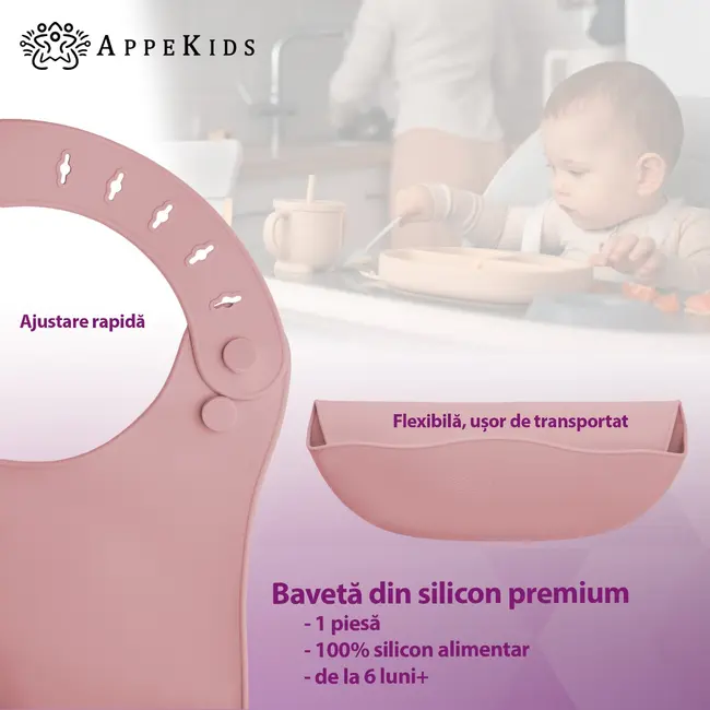 Baveta din silicon, AppeKids - Old Rose KRTAK275374