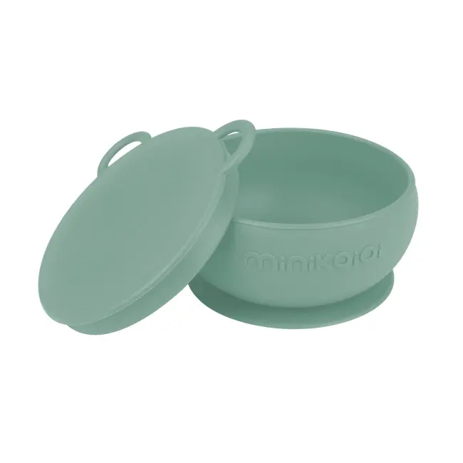 Bol Minikoioi cu Ventuza si Capac, 100% Premium Silicone &ndash; River Green KRT101080007