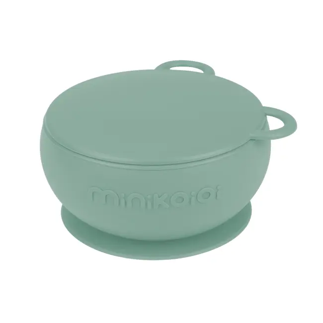 Bol Minikoioi cu Ventuza si Capac, 100% Premium Silicone &ndash; River Green KRT101080007