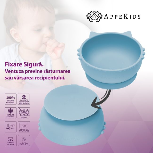 Bol din silicon, AppeKids, Kitty I - Aqua Blue KRTAK275237