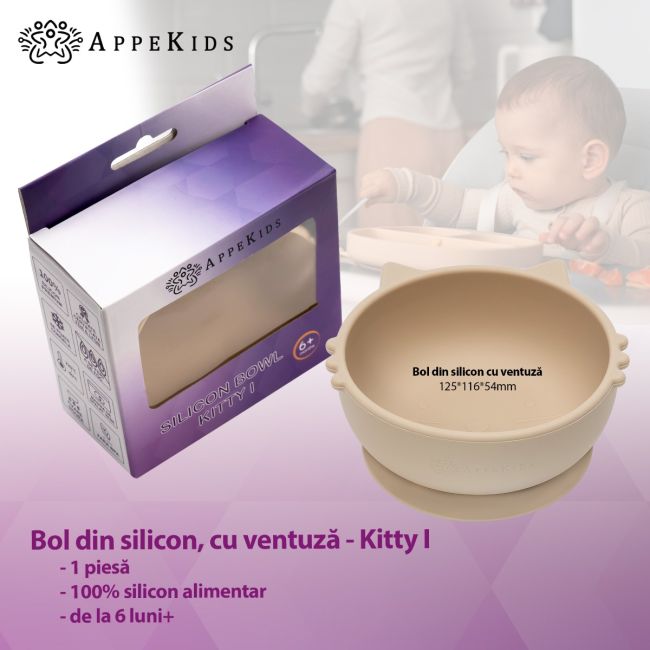 Bol din silicon, AppeKids, Kitty I - Bubble Beige KRTAK275206