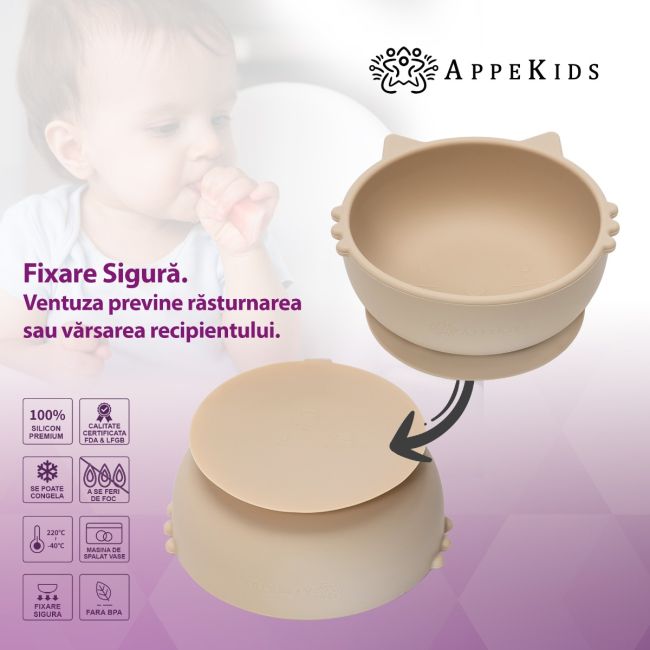 Bol din silicon, AppeKids, Kitty I - Bubble Beige KRTAK275206