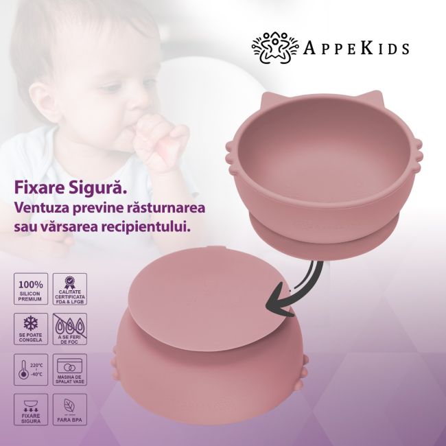Bol din silicon, AppeKids, Kitty I - Old Rose KRTAK275220