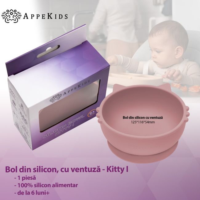 Bol din silicon, AppeKids, Kitty I - Old Rose KRTAK275220