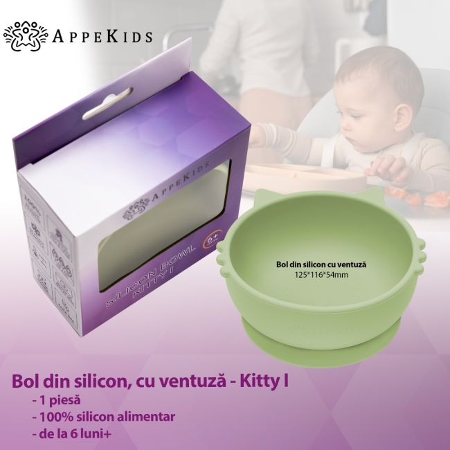 Bol din silicon, AppeKids, Kitty I - Raw Green KRTAK275244