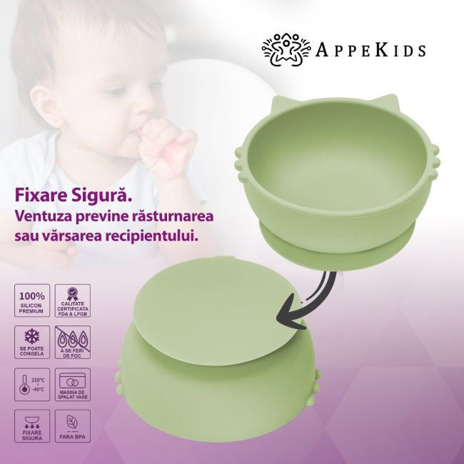 Bol din silicon, AppeKids, Kitty I - Raw Green KRTAK275244
