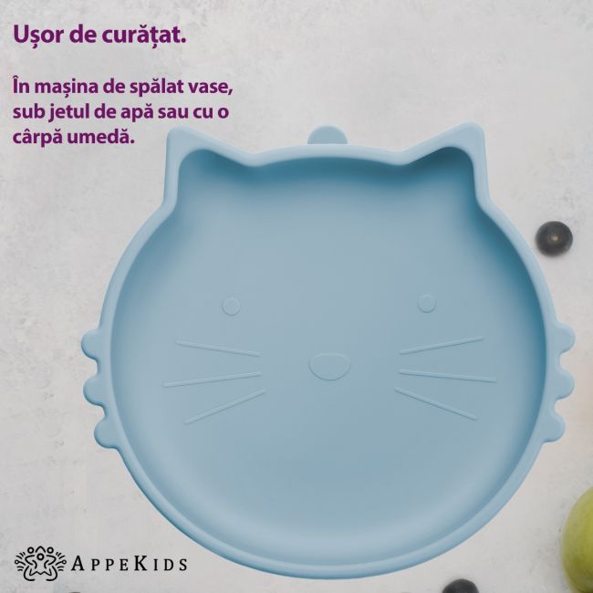 Bol din silicon, AppeKids, Kitty II - Aqua Blue KRTAK275282