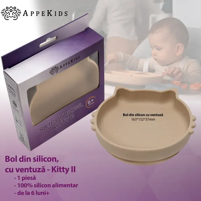 Bol din silicon, AppeKids, Kitty II - Bubble Beige KRTAK275251