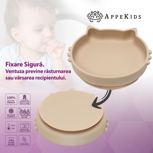 Bol din silicon, AppeKids, Kitty II - Bubble Beige KRTAK275251