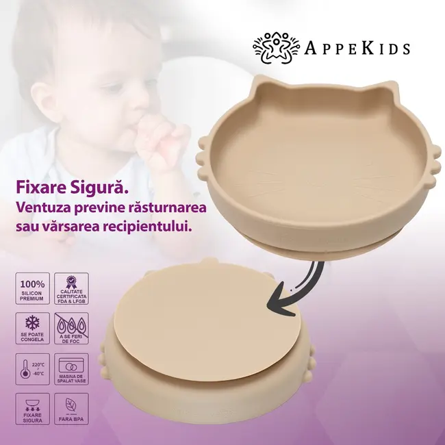 Bol din silicon, AppeKids, Kitty II - Bubble Beige KRTAK275251