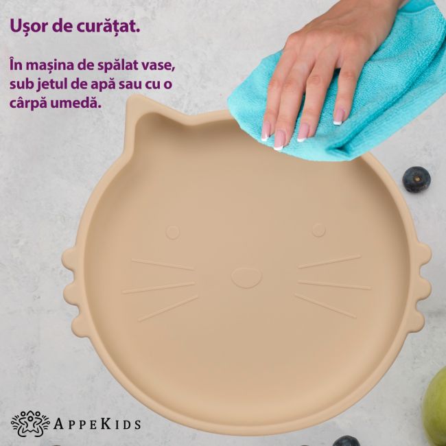 Bol din silicon, AppeKids, Kitty II - Bubble Beige KRTAK275251
