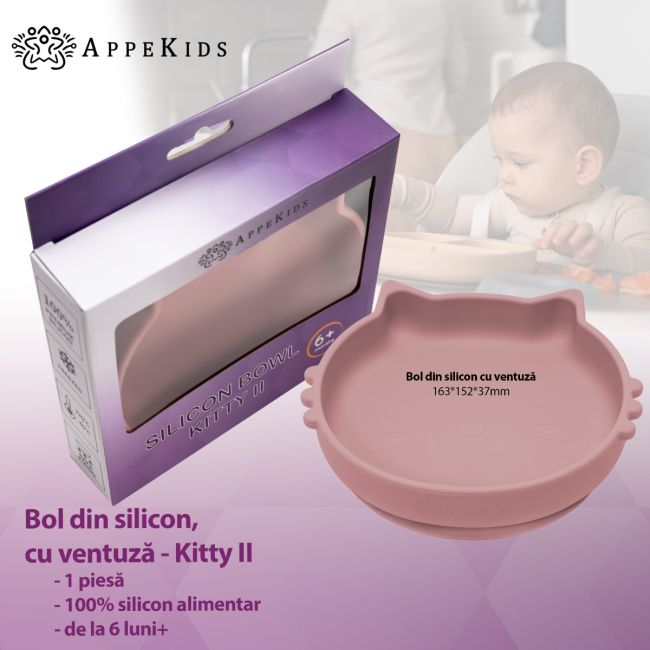 Bol din silicon, AppeKids, Kitty II - Old Rose KRTAK275275