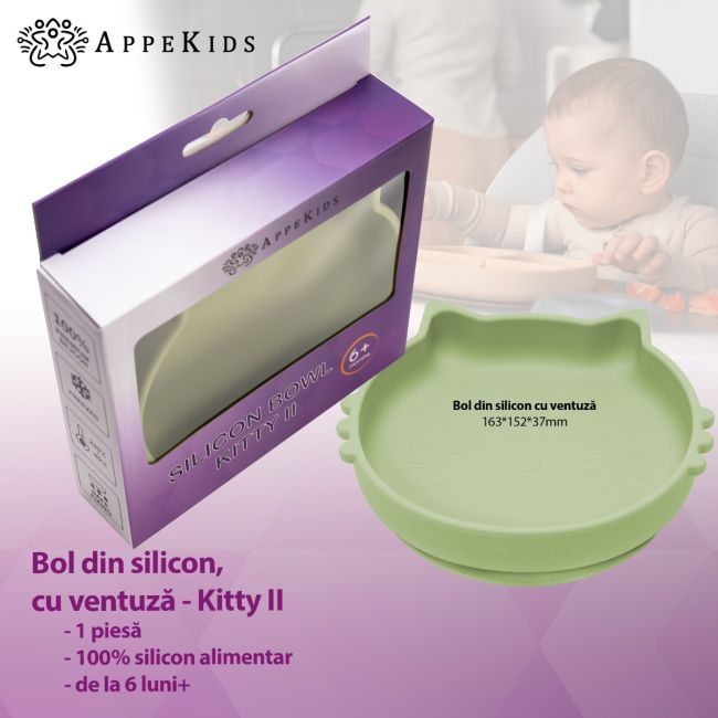 Bol din silicon, AppeKids, Kitty II - Raw Green KRTAK275299