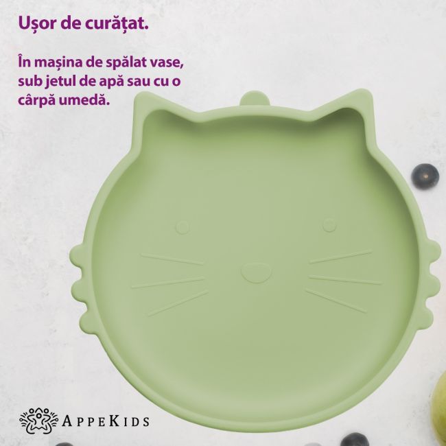 Bol din silicon, AppeKids, Kitty II - Raw Green KRTAK275299