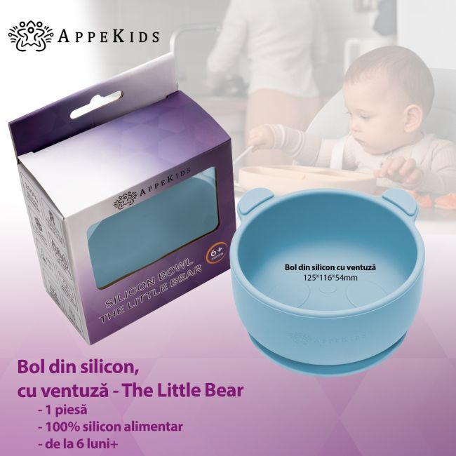 Bol din silicon cu ventuza, AppeKids, The Little Bear - Aqua Blue KRTAK275138