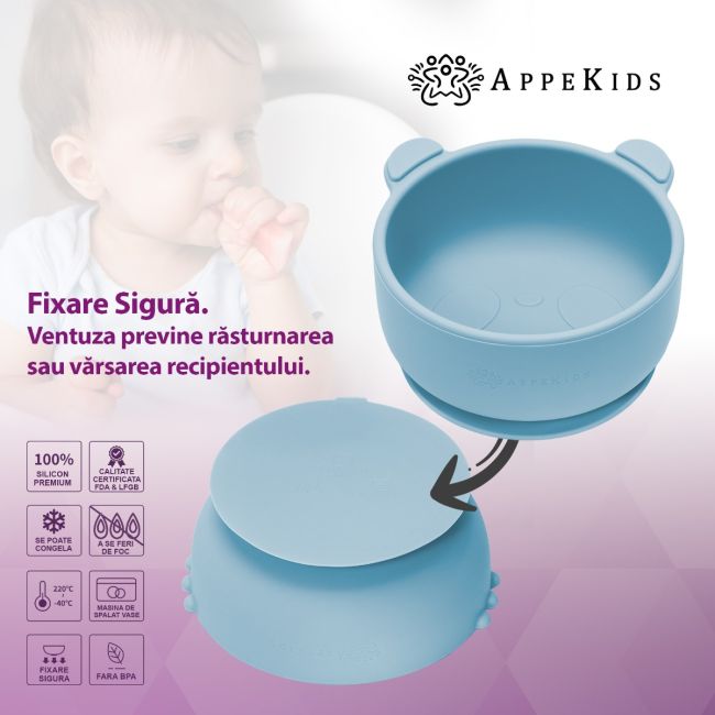 Bol din silicon cu ventuza, AppeKids, The Little Bear - Aqua Blue KRTAK275138