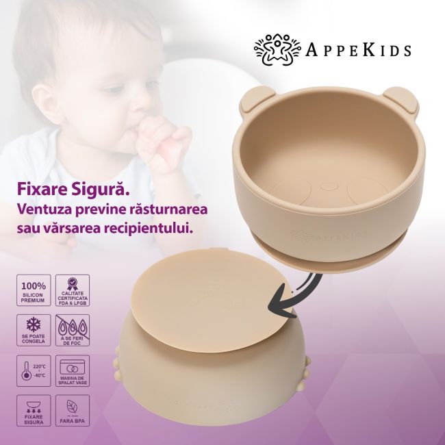 Bol din silicon cu ventuza, AppeKids, The Little Bear - Bubble Beige KRTAK275107