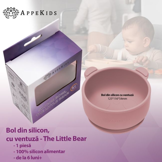 Bol din silicon cu ventuza, AppeKids, The Little Bear - Old Rose KRTAK275121
