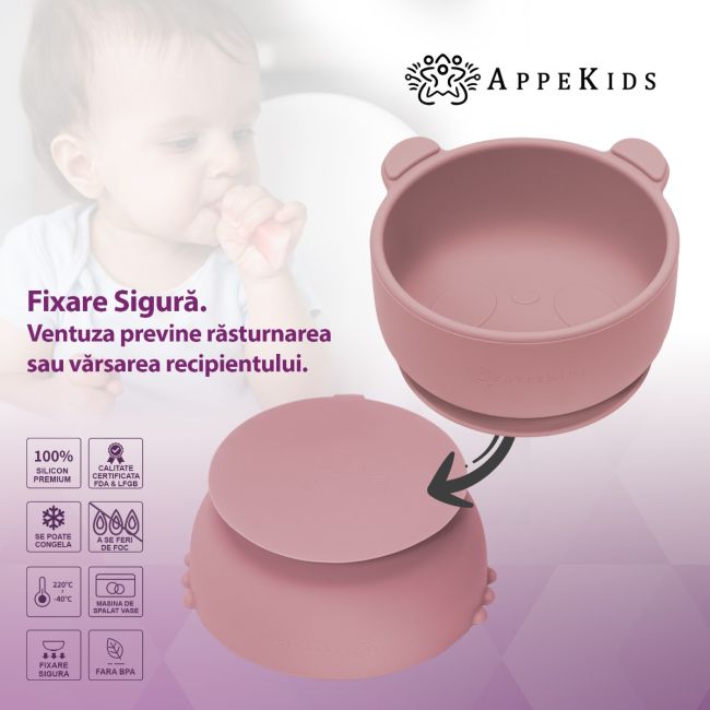Bol din silicon cu ventuza, AppeKids, The Little Bear - Old Rose KRTAK275121