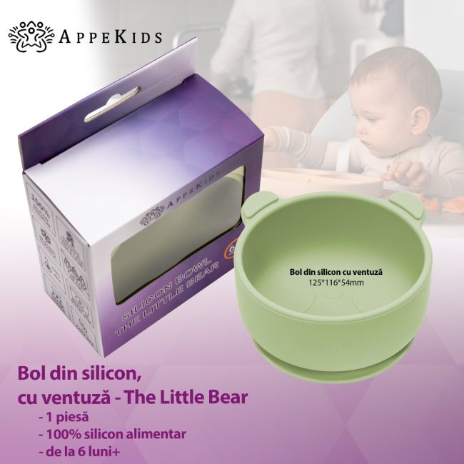 Bol din silicon cu ventuza, AppeKids, The Little Bear - Raw Green KRTAK275145