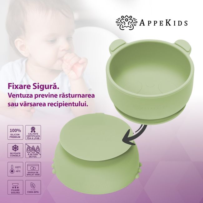 Bol din silicon cu ventuza, AppeKids, The Little Bear - Raw Green KRTAK275145
