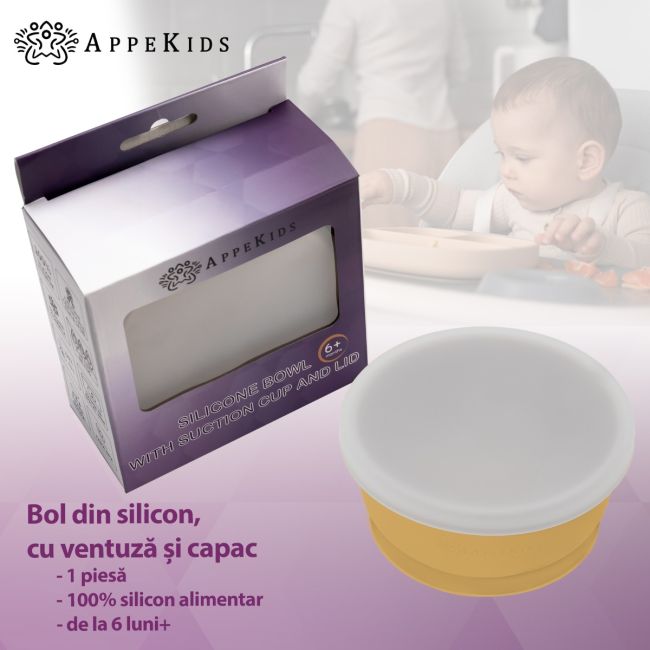 Bol din silicon cu ventuza si capac, AppeKids - Honey KRTAK275763