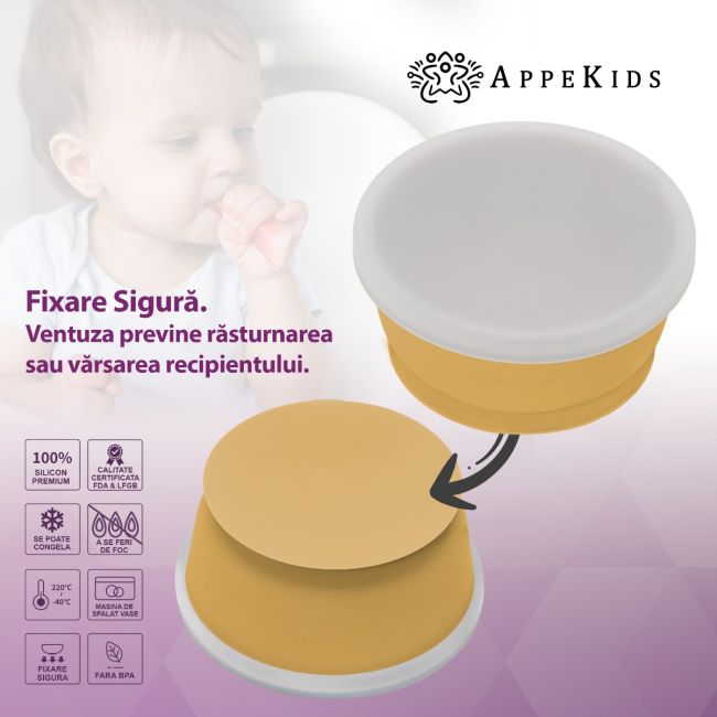 Bol din silicon cu ventuza si capac, AppeKids - Honey KRTAK275763
