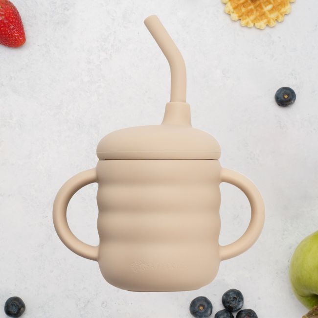 Cana din silicon cu pai, AppeKids - Bubble Beige KRTAK275404