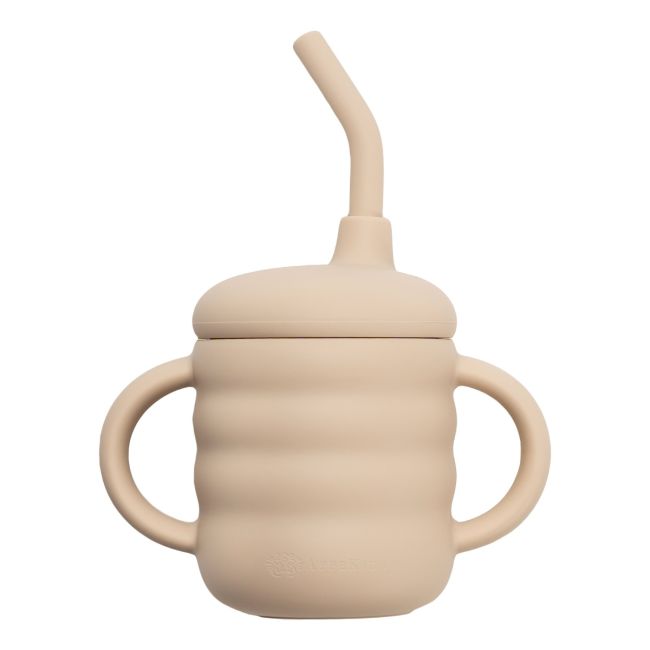 Cana din silicon cu pai, AppeKids - Bubble Beige KRTAK275404
