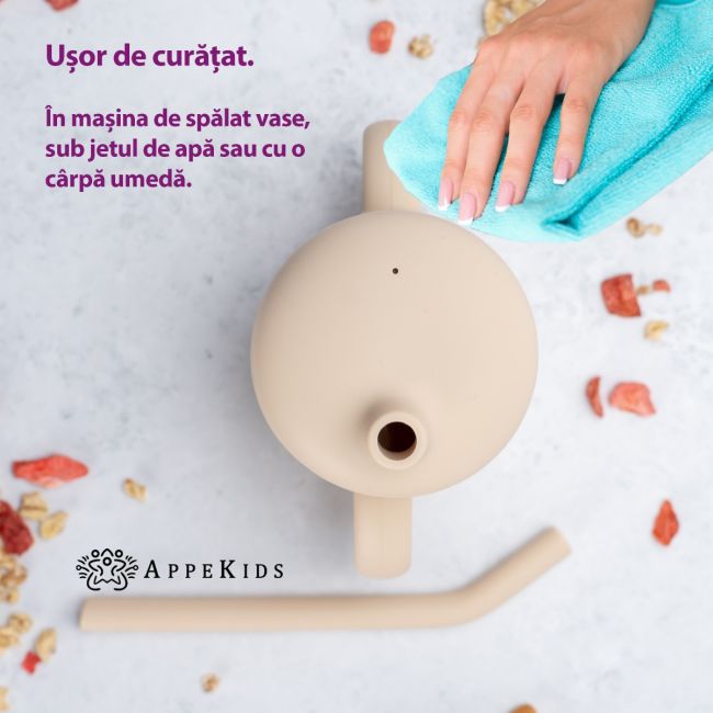 Cana din silicon cu pai, AppeKids - Bubble Beige KRTAK275404