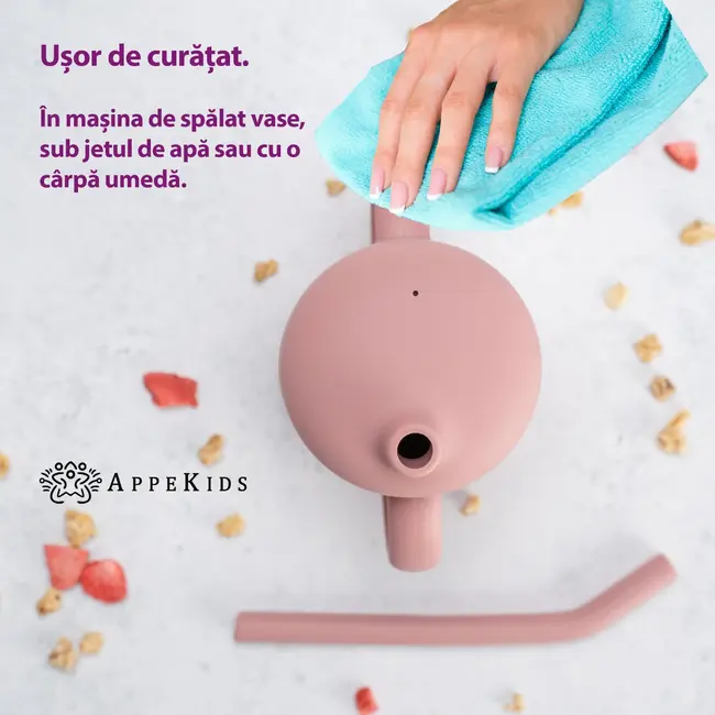 Cana din silicon cu pai, AppeKids - Old Rose KRTAK275428