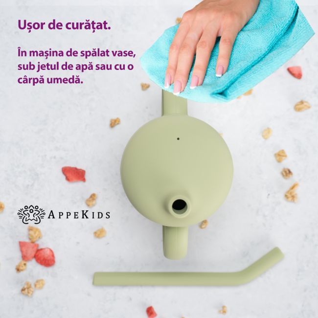 Cana din silicon cu pai, AppeKids - Raw Green KRTAK275442